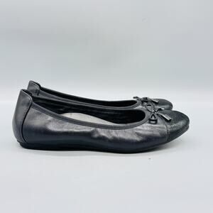 Vionic Shoes Womens 7.5 Black Leather Minna Ballet Flats Bow Comfort Casual
